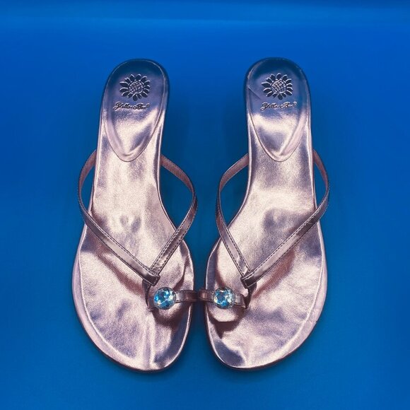Yellow Box Pink Metallic Heeled Flip Flops Gem decor Toe Strap Size 9.5 - Picture 1 of 9